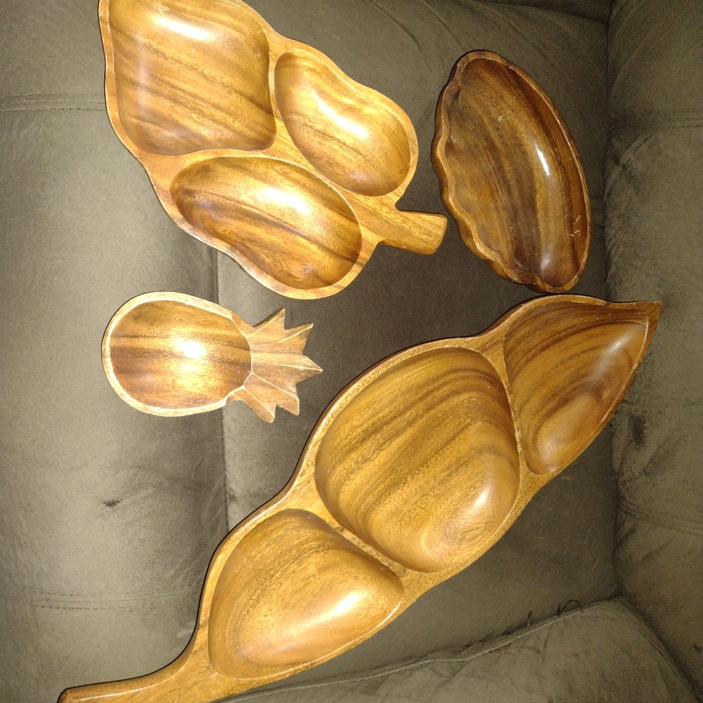 Teak Wood Bowl Bundle Leaf Pineapple Shell MCM